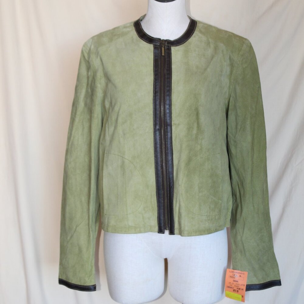 Provence D'amour Light Green & Brown Zip Up Leather Jacket- NWT